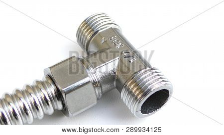 Stainless Steel Tee Fittings Isolatedon White Background