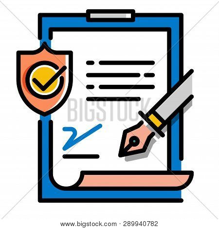 Signed Document With Pen And Safety Icon Vector Illustration In Line Color Design