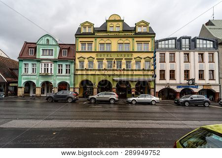 Vrchlabi, Czech Republic - October 25, 2018: The Streets Of The Provincial Town. The Town Located In