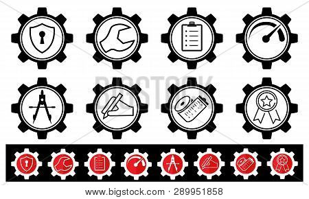 Gears Icon Set For Web Application Or App Or Design Flat Neagative And Positive Logo