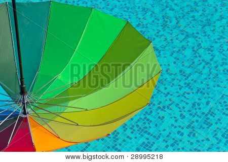 Colorful Umbrella On A Swimming pool Water Background