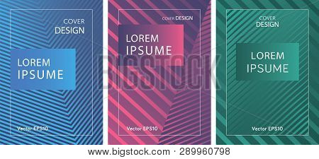Set Of Booklets With Geometric Lines And Gradient.minimal Cover Design. Geometric Gradient Lines. Ep