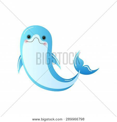 Bottlenose Smart Dolphin Smile Looking At Viewer Isolated On White Background