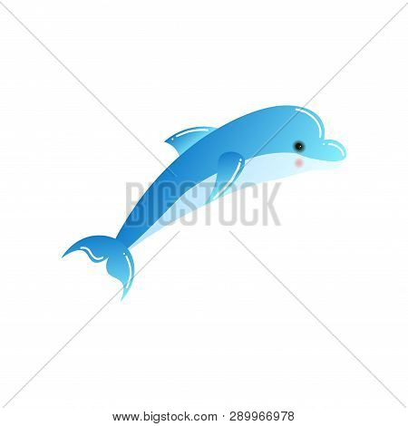 Bottlenose Smart Dolphin Swimming To Right Isolated On White Background