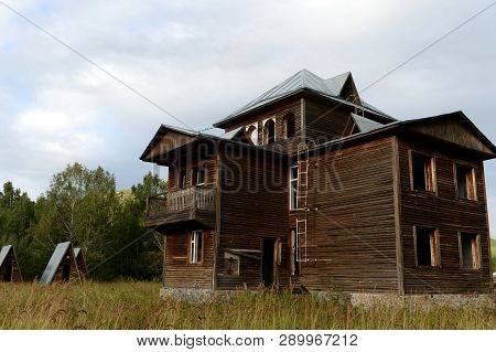 Altai Region, Russia - September 3, 2018: Abandoned Tourist Complex 