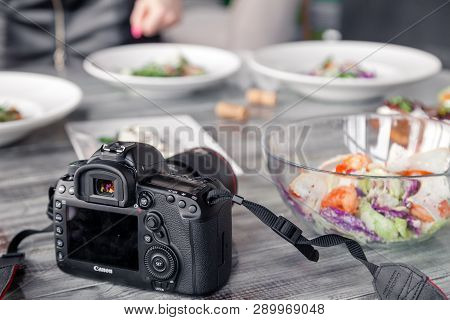 Russia Kemerovo 2019-03-10 Professional Camera Canon 5D Mark Iv And Many Different Dishes, Fish, Sal
