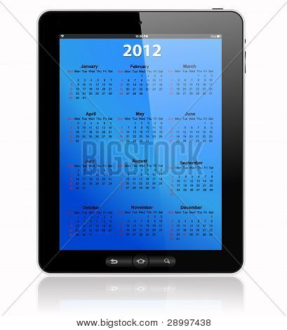 Kalender For 2012 i Tablet Pc på blå