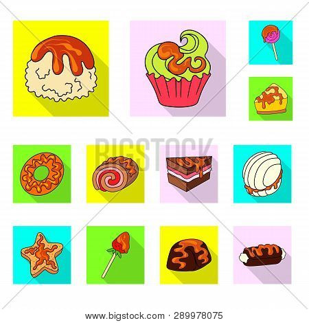 Vector Design Of Confectionery And Culinary Sign. Collection Of Confectionery And Colorful Stock Sym