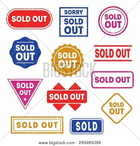 Colorful Sold Out Labels Or Stamps Set. Vector