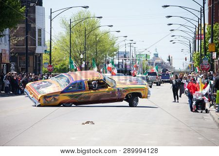 Chicago, Illinois, USA - May 07, 2017, The Cinco De Mayo Parade is held to remember the victory the Mexican forces had over the invading French army in the Battle of Puebla on 5 May, 1862.
