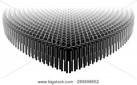 Crowd. People Standing In A Crowd. Human Silhouettes. Black And White. Vector Illustration.