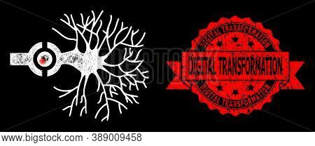 Glowing Mesh Polygonal Neuron Digital Interface With Light Spots, And Digital Transformation Corrode