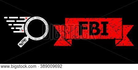 Glare Mesh Polygonal Search Tool With Light Spots, And Fbi Grunge Ribbon Seal Imitation. Red Stamp S