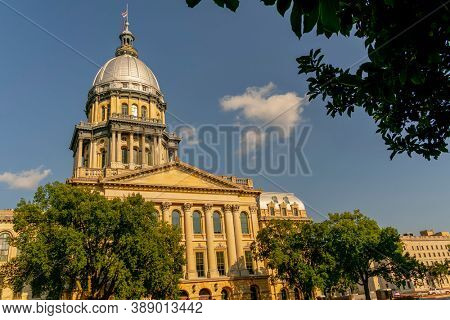 August 24, 2020 - Springfield, Illinois, USA: The Illinois State Capitol. The current building is the sixth to serve as the capitol building since Illinois was admitted to the United States in 1818.