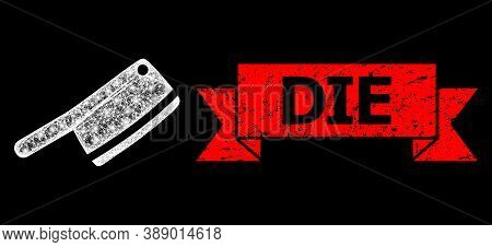 Bright Mesh Polygonal Butchery Knife With Light Spots, And Die Grunge Ribbon Seal. Red Seal Includes