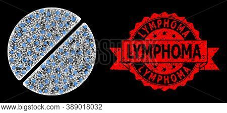 Glowing Mesh Network Medication Tablet With Glowing Spots, And Lymphoma Dirty Ribbon Seal. Red Seal 