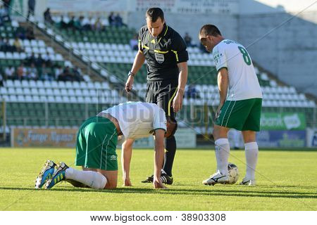 KAPOSVAR ฮังการี - 20 ตุลาคม: Istvan Vad II (referee) ในการดำเนินการที่เป็นแชมป์ประเทศฮังการี