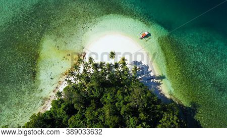 Aerial Drone Of Seascape With Beautiful Beach. Britania Islands, Surigao Del Sur, Philippines.