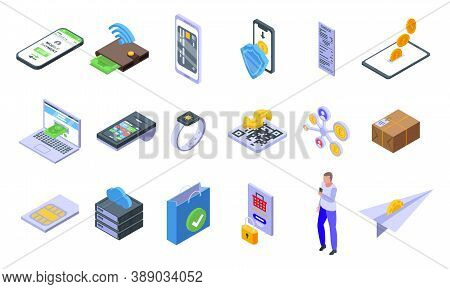 Mobile Payment Icons Set. Isometric Set Of Mobile Payment Vector Icons For Web Design Isolated On Wh
