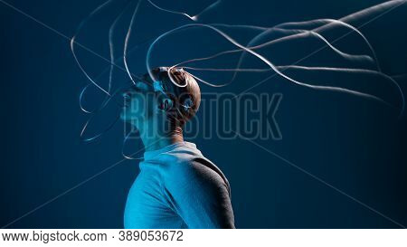 Bald Man With Electrodes In His Brain, A Man Of The Future With Technological Additions, The Brain I