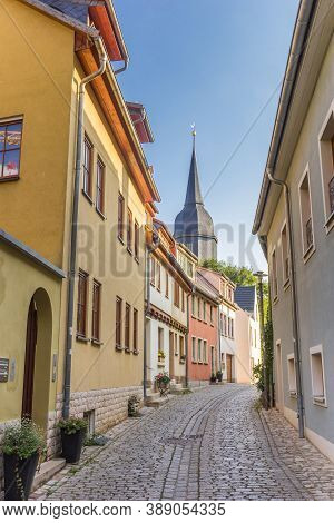 Historic Street Leading To The Jakobskirche Church In Weimar, Germany