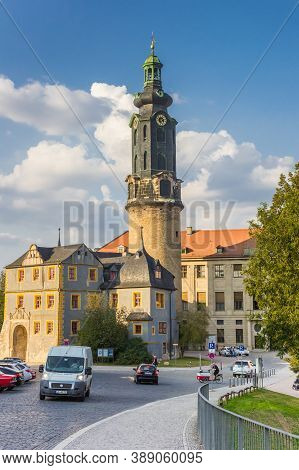 Weimar, Germany - September 22, 2020: Street Leading To The Historic Castle In Weimar, Germany