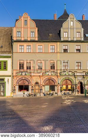Weimar, Germany - September 22, 2020: Historic Theater Im Gewolbe Building On The Market Square Of W