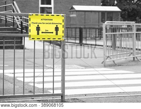 Social Distancing Sign At School Playground Road Crossing