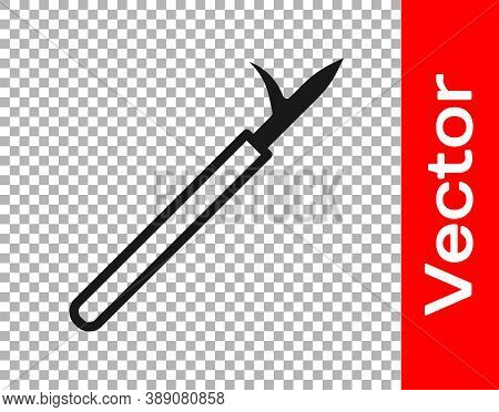 Black Metal Pike Pole With Wooden Handle Icon Isolated On Transparent Background. Spear, Pickaxe, Ho
