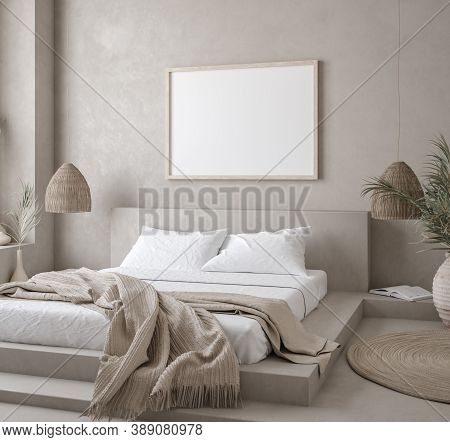 Mockup Poster In Nomadic Style Bedroom Interior, 3d Illustration