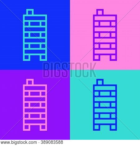 Pop Art Line Mahjong Pieces Icon Isolated On Color Background. Chinese Mahjong Red Dragon Game Emoji