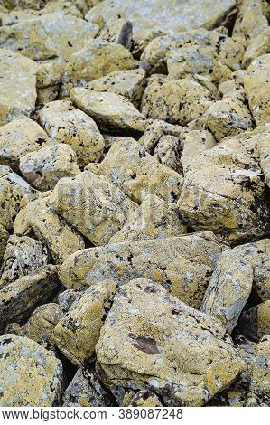 A Pile Of Large Stones, With The Stones Overgrown With Moss, Qurum.