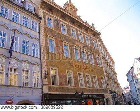 Prague, Czech Republic - June 27, 2010: Hard Rock Cafe With Unidentified People In Prague, Czech Rep