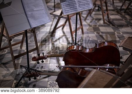 Cellos And Violas At Rest Before The Concert.