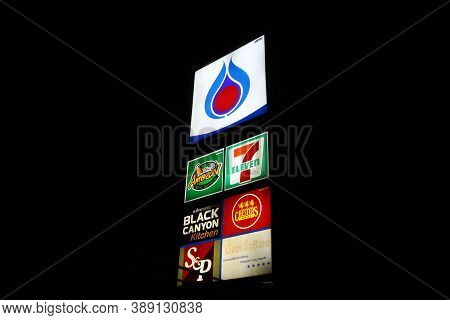 Pathum Thani, Thailand - Sep 17, 2017: The Light Box Of Ptt Gas Station Logo And Store Shop Light Bo