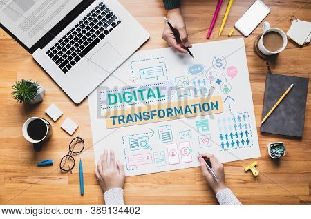 Digital Transformation Or Business Online Concepts With Young Person Thinking And Planning Platform 