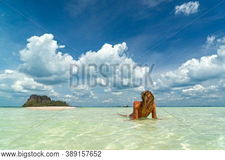 Beautiful Woman at the beach in Poda island  Thailand