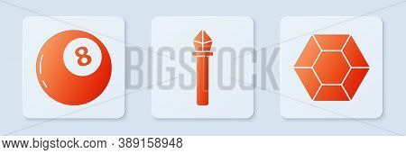Set Magic Staff, Magic Ball Of Predictions And Magic Stone. White Square Button. Vector