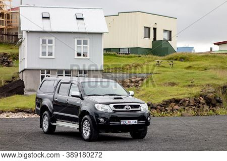 Stykkisholmur, Iceland - July 9, 2014: Black Legendary Toyota Hilux 4wd Pickup In Stykkisholmur City