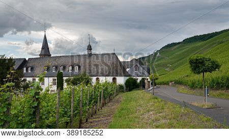Bernkastel, Germany - June 19, 2020: Panoramic Image Of Old Monastery Josephshof Within The Moselle 