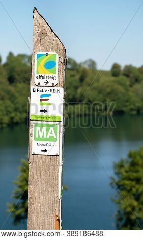 Schalkenmehren, Germany - June 23, 2020: Long Distance Hiking Trail Eifelsteig With Focus On The Typ