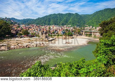 Mandi Town And Beas River Aerial Panoramic View, Himachal Pradesh State In India