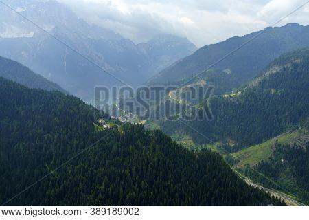 Mountain Landscape At Summer Along The Road To Colle Santa Lucia, Dolomites, Belluno Province, Venet