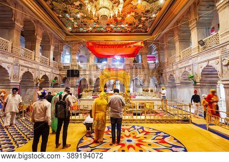 New Delhi, India - October 06, 2019: Gurudwara Sis Ganj Sahib Interior, One Of The Nine Historical G