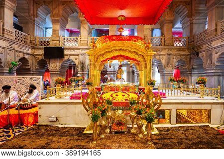New Delhi, India - October 06, 2019: Gurudwara Sis Ganj Sahib Interior, One Of The Nine Historical G