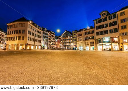 Colorful Houses At The Munsterhof Main Square In The Centre Of Zurich City In Switzerland