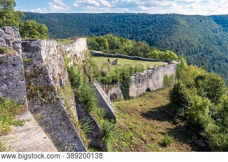 Landscape With Hohenurach Castle In Bad Urach, Germany. Ruins Of This Medieval Castle Is Landmark Of