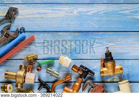 Pex Fittings Used To Create Pipe Connection For The Water System, Pipe Cutting Tools, Corners, Holde