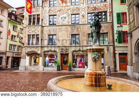 Luzern, Switzerland - July 12, 2019: Hirschenplatz Is A Main Square In Lucerne. Lucerne Or Luzern Is