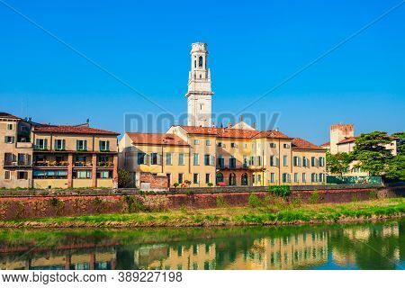 Verona Cathedral Aerial Panoramic View In Verona, Veneto Region In Italy